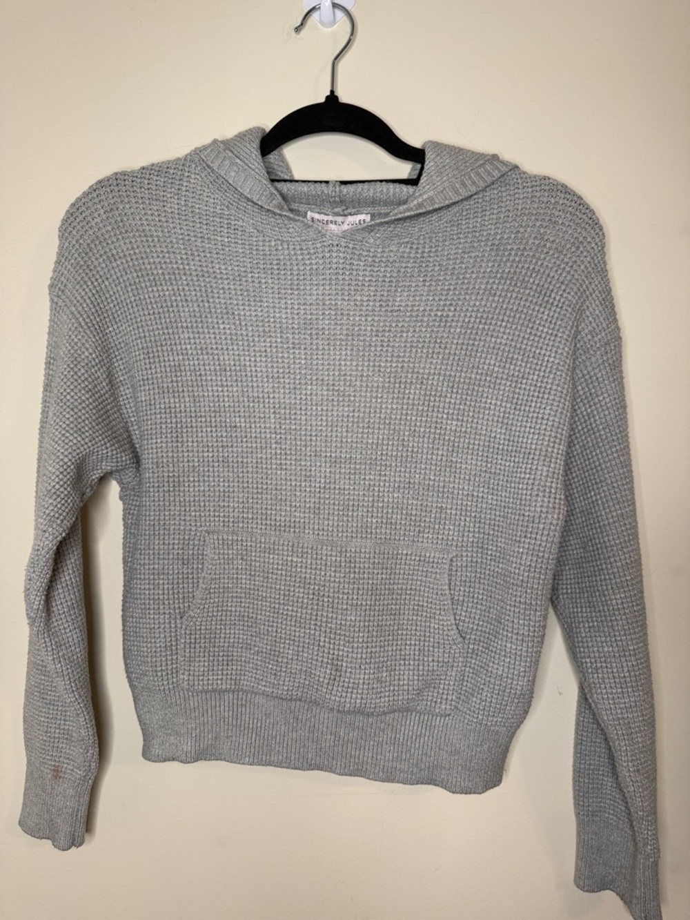 Sincerely Jules Light Gray Waffle Knit Hooded Sweater